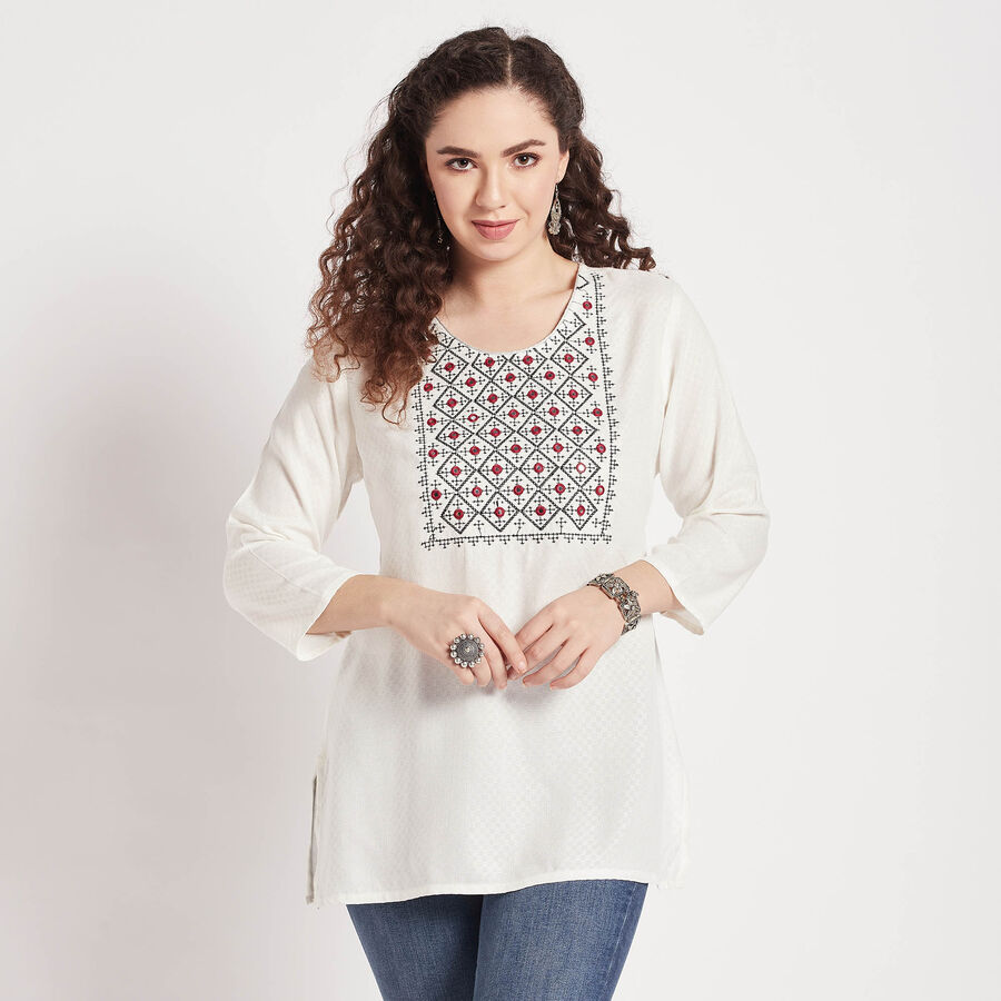 Embroidered Straight Kurti, ऑफ व्हाइट, large image number null