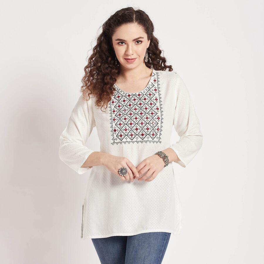 Embroidered Straight Kurti, Off White, large image number null