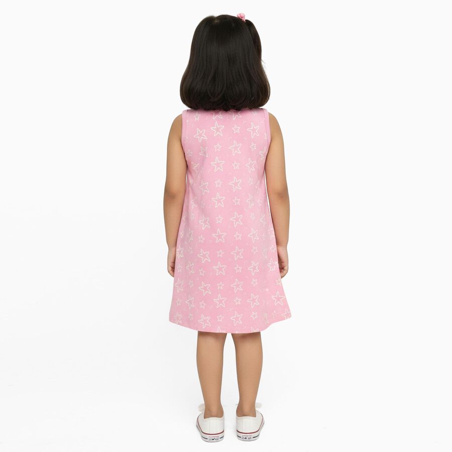 Girls' Pink Star Printed Sleeveless A-Line Frock, लाइलेक, large image number null