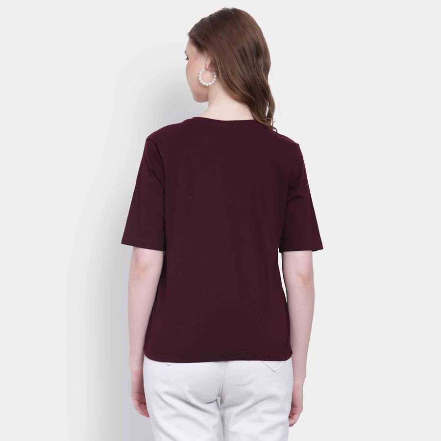 Printed Round Neck T-Shirt, Wine, large image number null