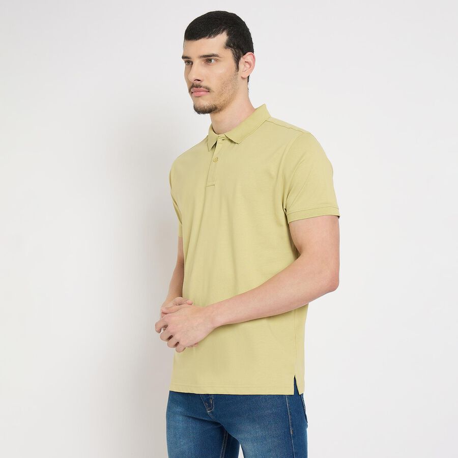Men's 100% Cotton Collared Half Sleeves T-Shirt , Light Green, large
