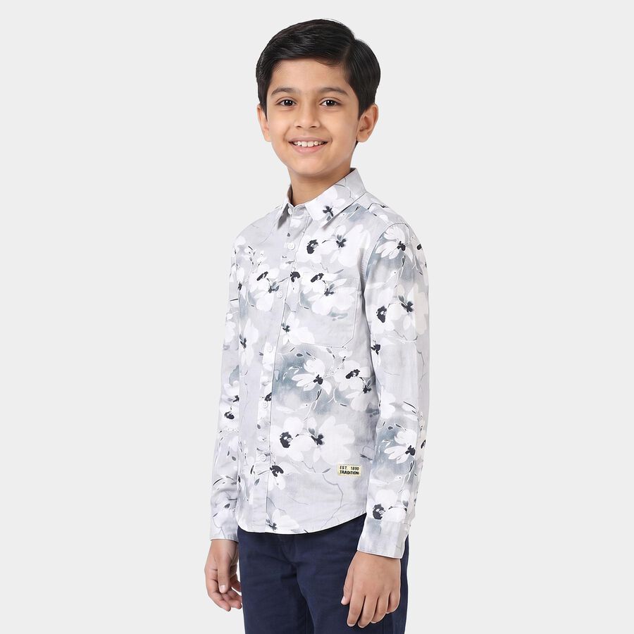 Boys Off White Cotton Floral Shirt, ऑफ व्हाइट, large