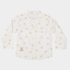 Infants Off White Cotton Long Sleeve Mandarin Collar Shirt, Off White, small