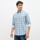 Men's Light Powder Blue Cotton Spread Collar Casual Shirt, Light Blue, small