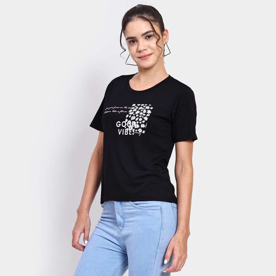 Ladies' Round Neck T-Shirt , काला, large image number null