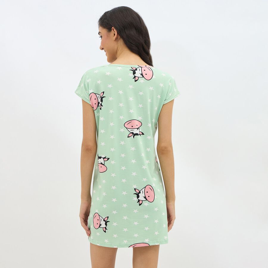Women's Mint Green Round Neck Casual Nighty, हल्का हरा, large image number null