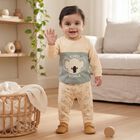 Infants' Beige Cotton Round Neck Koala Graphic Baba Suit, Beige, small