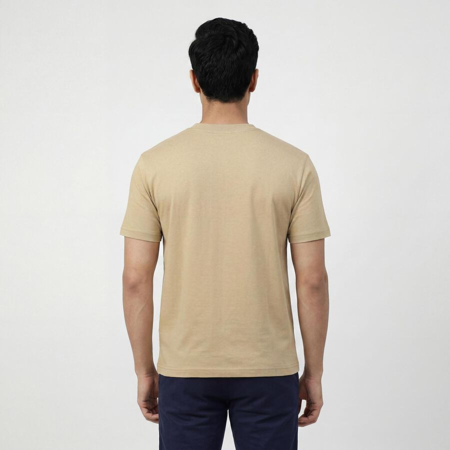 Men's Brown Round Neck Casual T-Shirt, भूरा, large
