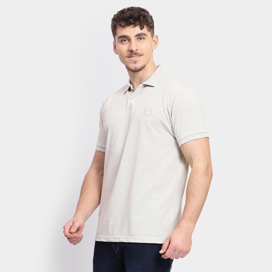 Men's Collared Half Sleeves T-Shirt , Melange Light Grey, large