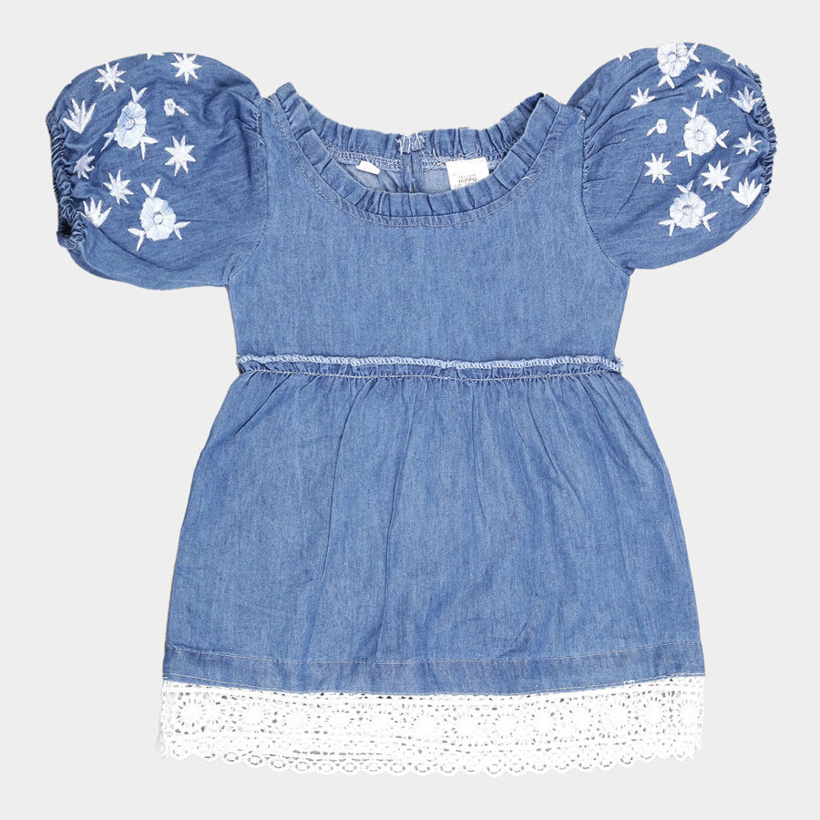 Infants Solid Frock, Mid Blue, large image number null