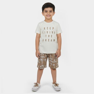Boys Off-White Cotton Round Neck Graphic Baba Suit