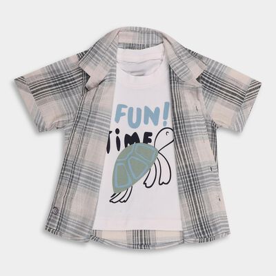 Infants Light Powder Blue Cotton Half Sleeve Classic Casual Shirt