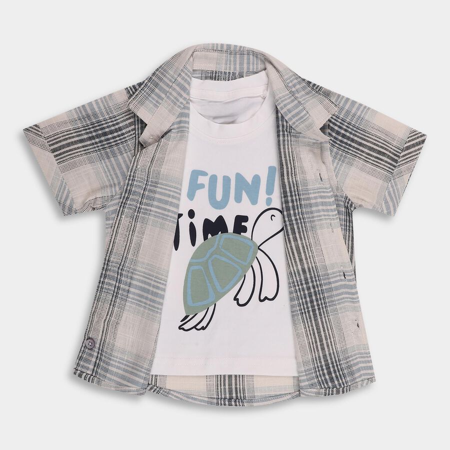 Infants Light Powder Blue Cotton Half Sleeve Classic Casual Shirt, Light Blue, large image number null