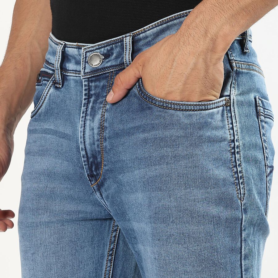 Men's Stonewashed Blue Skinny Fit Five Pocket Jeans, Mid Blue, large image number null