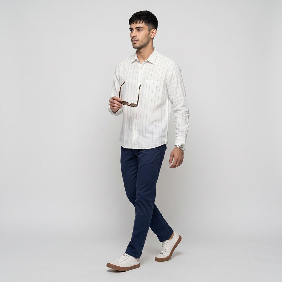 Men's White Cotton Striped Shirt, White, large