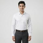 Men's Light Grey Checkered Spread Collar Formal Shirt, हल्का ग्रे, small