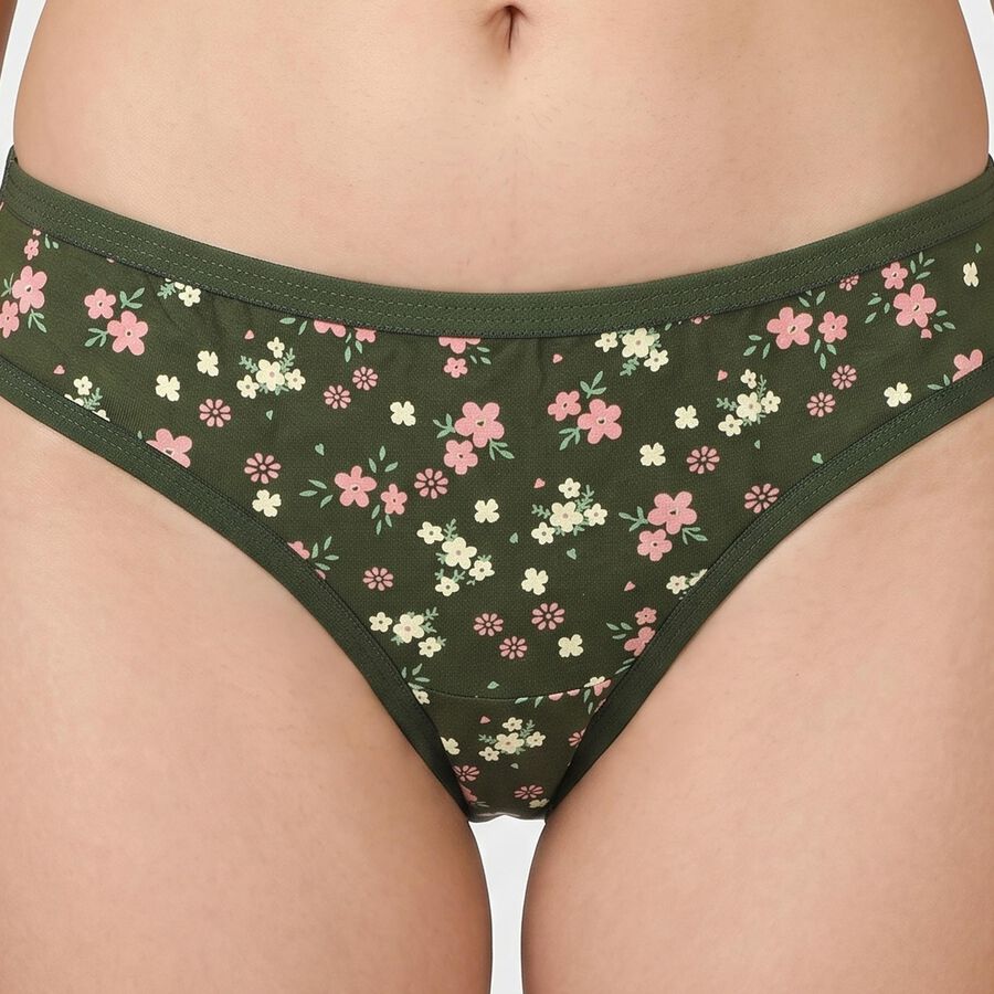 Women's Olive Green Regular Fit Floral Print Panty, Olive, large