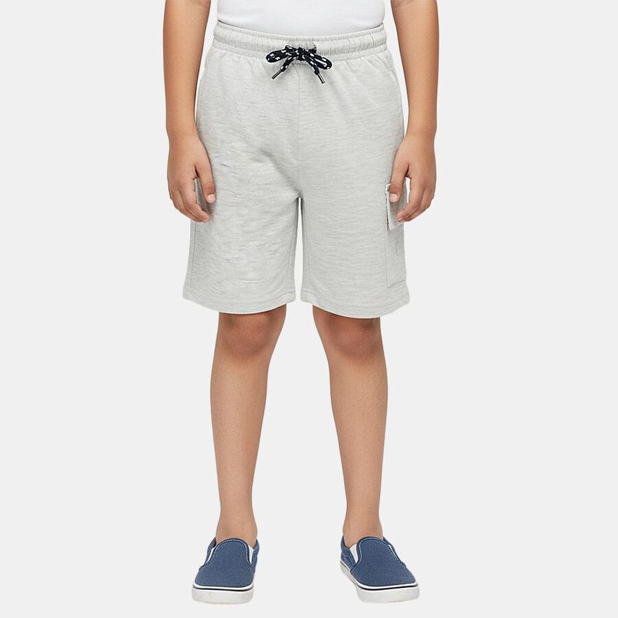 Boys' Ecru Melange Regular Fit Drawstring Bermuda Shorts, Ecru Melange, large