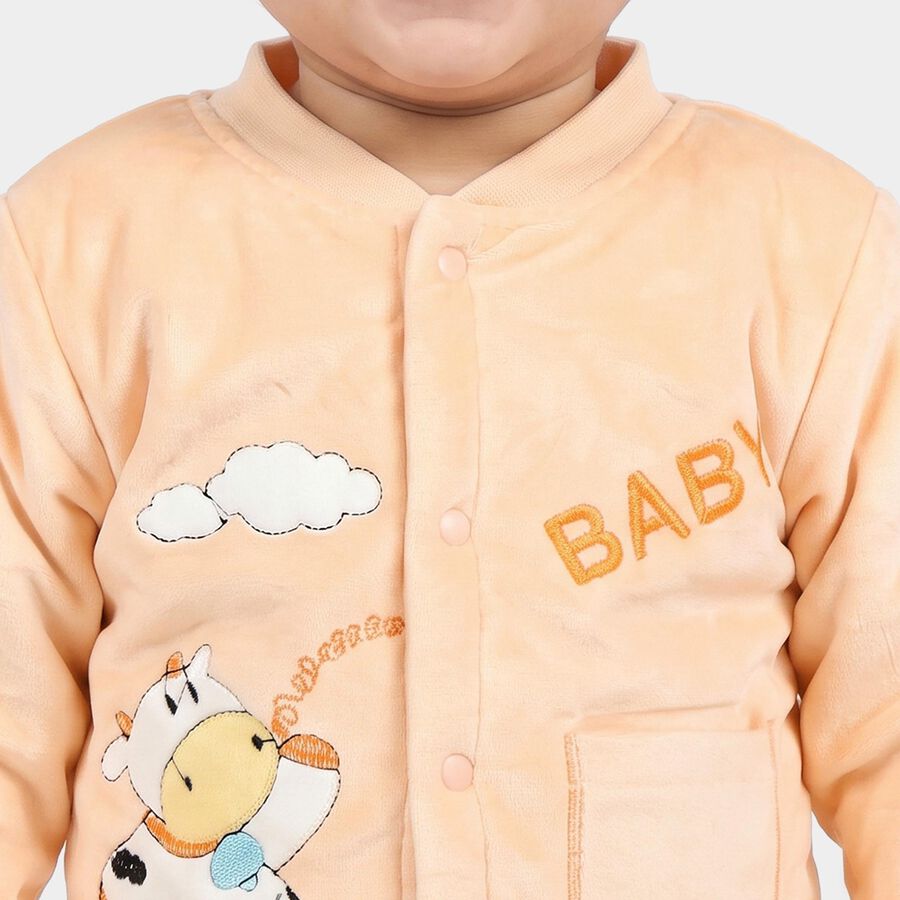 Infants' Peach Round Neck Graphic Print Baba Suit, Peach, large