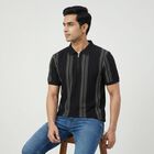 Men Black Collared Casual T-Shirt, Black, small