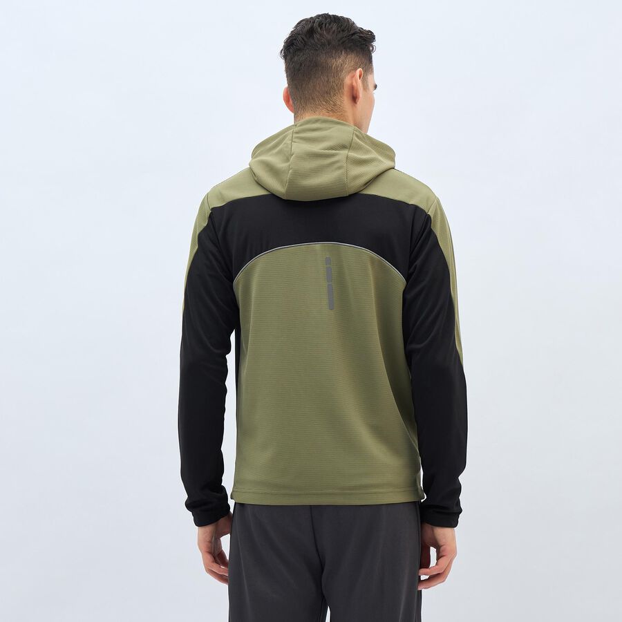 Men's Muted Olive Green Hooded Athleisure Jacket, Light Green, large image number null