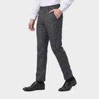 Men's Navy Blue Slim Fit Textured Formal Trousers, Navy Blue, small