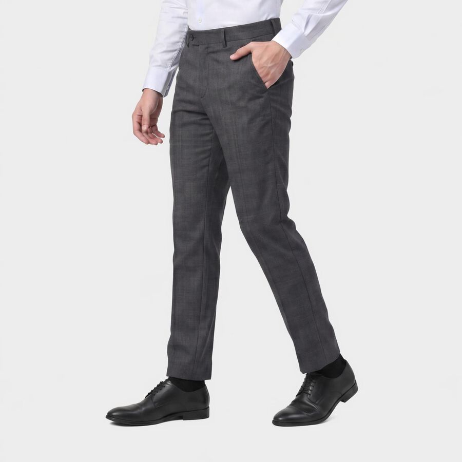 Men's Navy Blue Slim Fit Textured Formal Trousers, Navy Blue, large