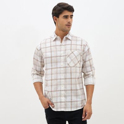 Men's Muted Beige Cotton Classic Collar Casual Shirt