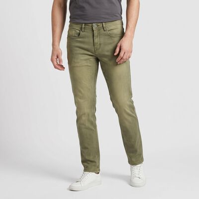 Men's Olive Green Slim Fit Faded Jeans