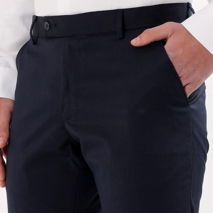 Men's Dark Blue Slim Fit Flat-Front Formal Trousers, Dark Blue, large