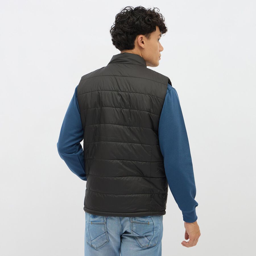 Men's Jet Black High Neck Sleeveless Jacket, Black, large image number null