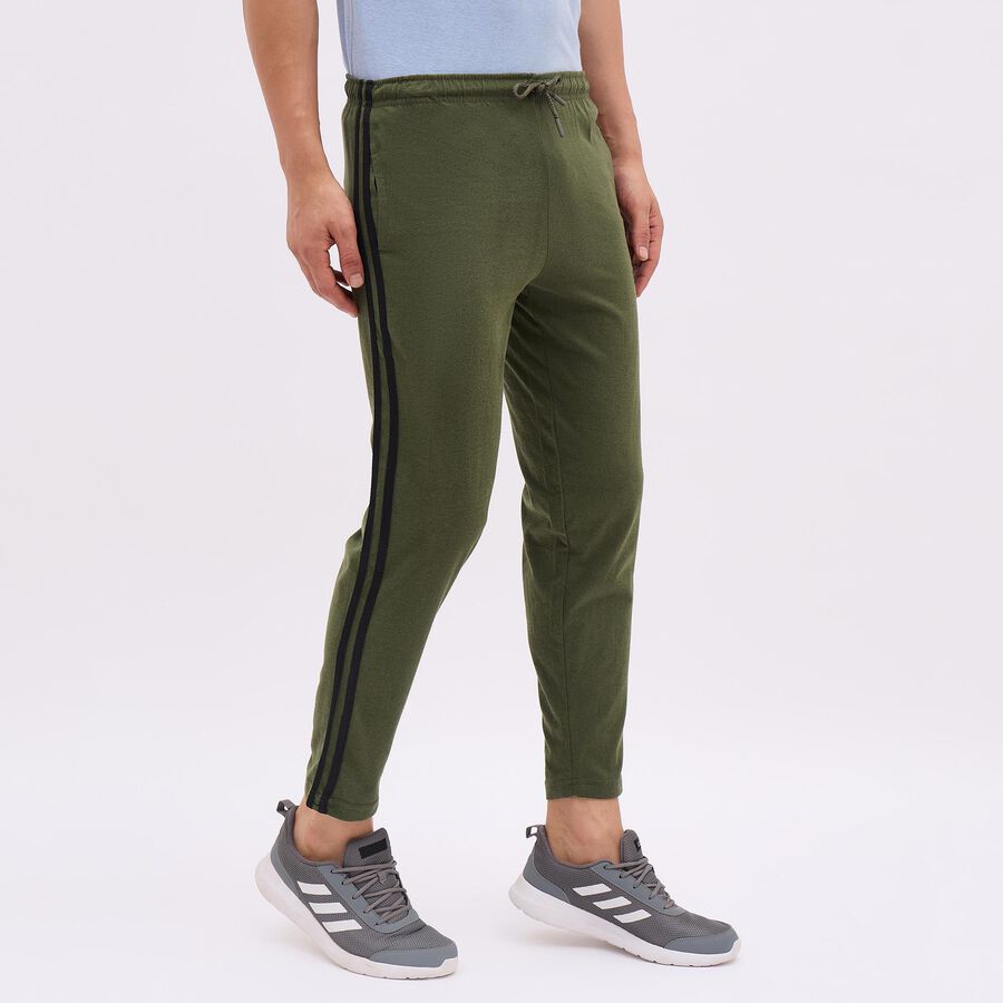 Men's Olive Green Slim Fit Side-Striped Track Pants, ओलिव, large image number null