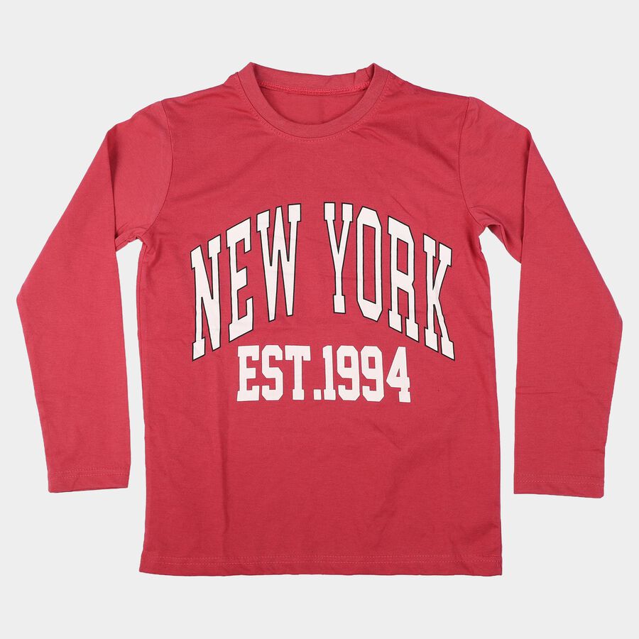 Boys Pink Crew Neck Regular T-Shirt, Pink, large
