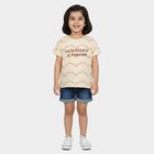 Girls Beige Cotton Round Neck Regular T-Shirt, गहरा पीला, small