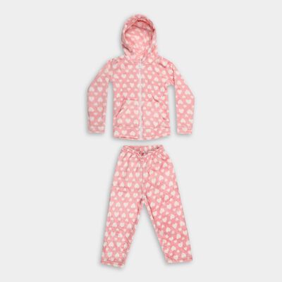 Girls Soft Pink Heart Print Long Sleeve Casual Hipster Set