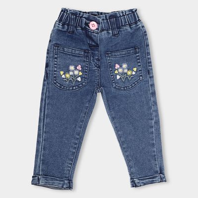 Infants' Stonewashed Blue Elasticated Jeans With Floral Embroidery