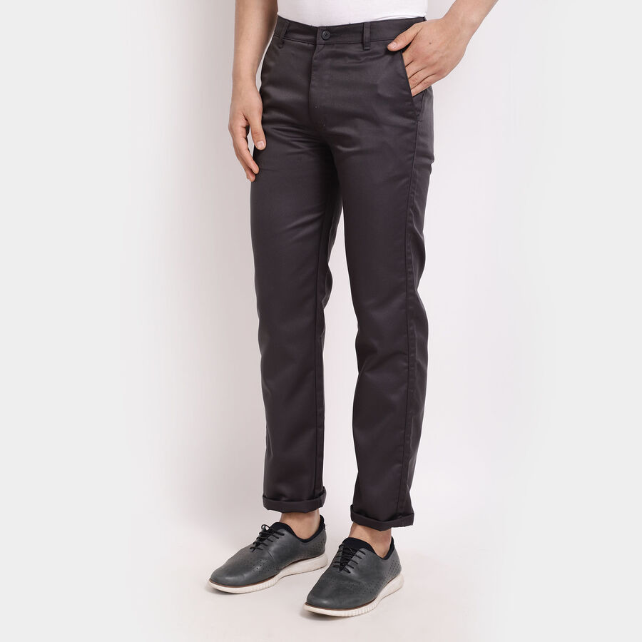 Solid Straight Trousers, Dark Grey, large image number null