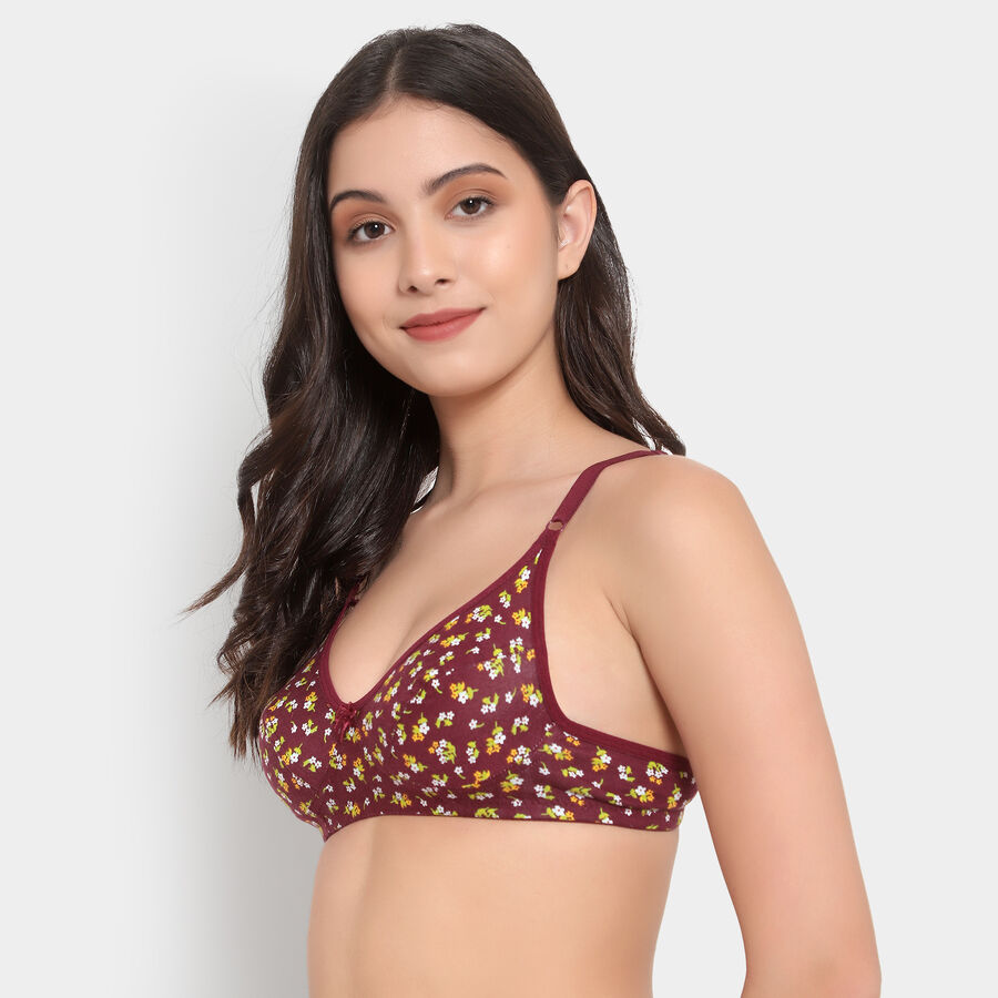 Printed Non-Padded Bra, Wine, large image number null