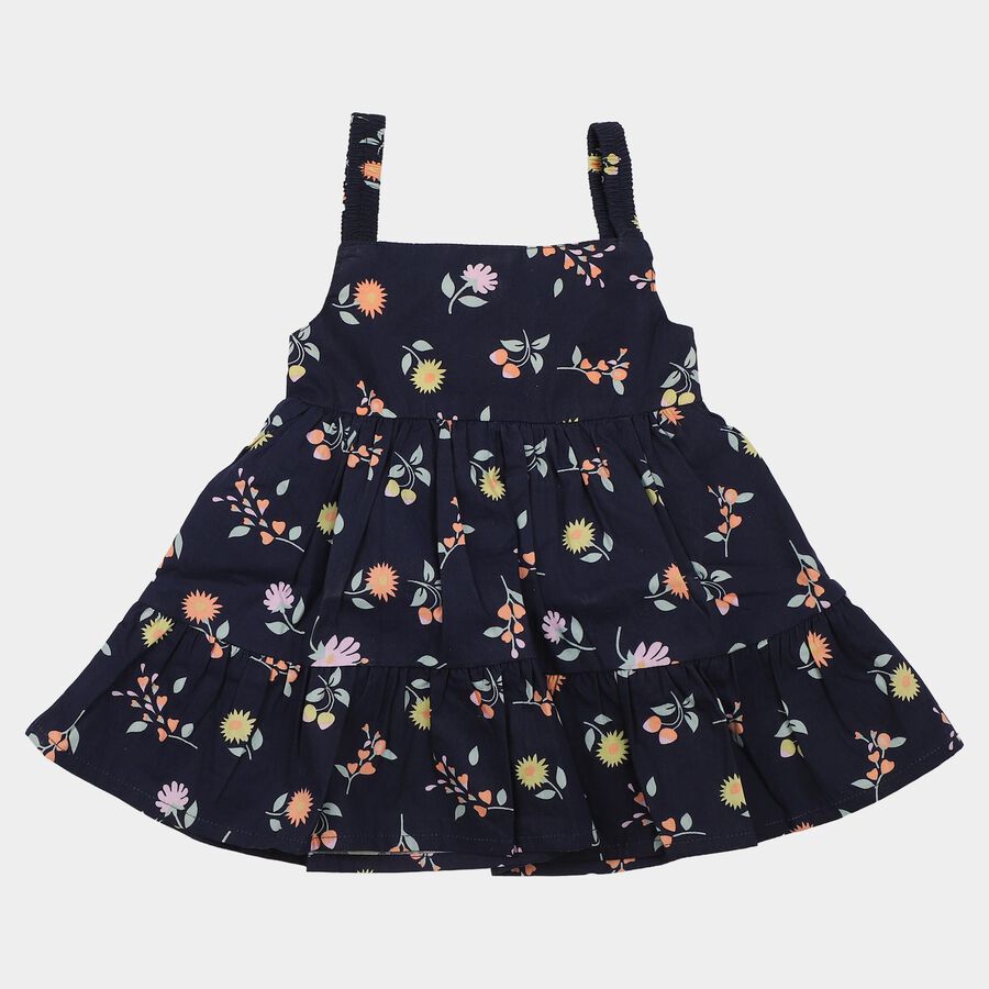 Infants' Navy Blue Tiered Floral Printed Frock, नेवी ब्लू, large