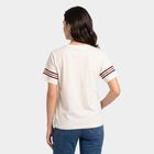 Women's Off White Round Neck Regular T-Shirt, ऑफ व्हाइट, small