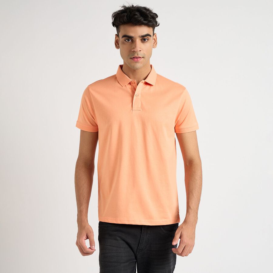 Men's 100% Cotton Collared Half Sleeves T-Shirt, पीच, large image number null