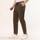 Men's Olive Slim Fit Stretchable Casual Trousers, ओलिव, small