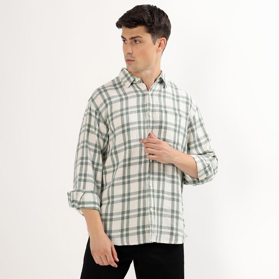 Men's Light Sage Green Cotton Classic Casual Shirt, हल्का हरा, large