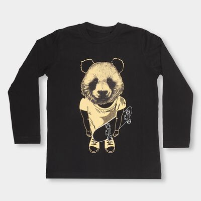 Boys Jet Black Round Neck Casual T-Shirt