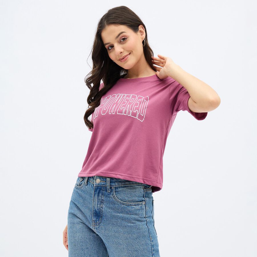Ladies'Round Neck T-Shirt, Pink, large image number null
