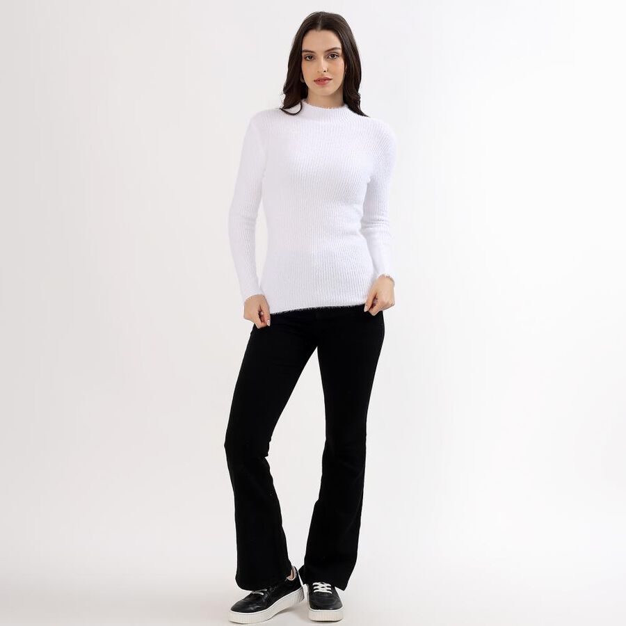 Women's Off White High Neck Fitted Pullover, ऑफ व्हाइट, large image number null