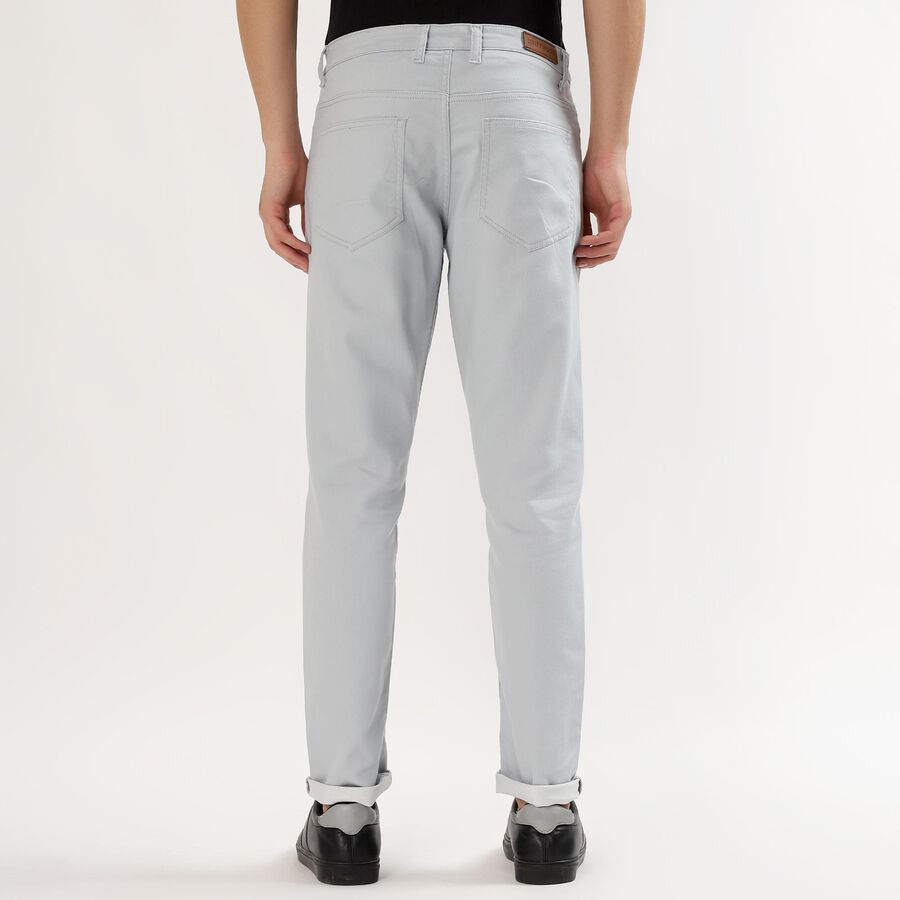 Men's Light Grey Slim Fit Flat-Front Casual Trousers, हल्का नीला, large image number null