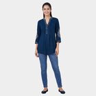 Women's Teal Notch Neck Printed Kurti, Teal Blue, small