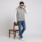 Men's Grey Stand Collar Puffer Jacket, Light Grey, small