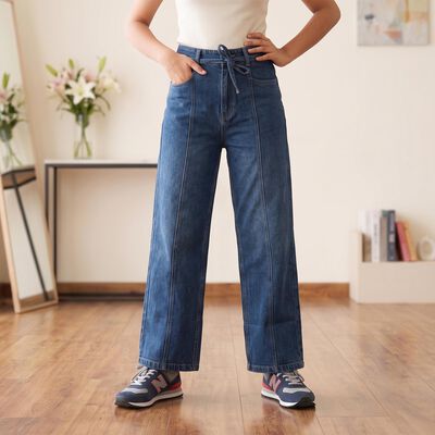 Girls' Blue Wide Leg Tie-Up Jeans
